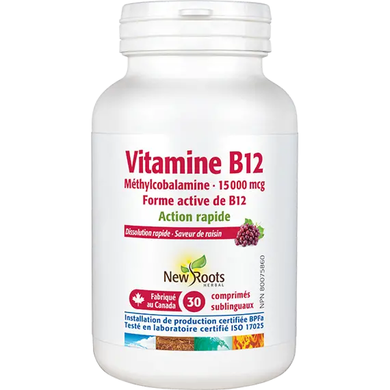 Vitamine B12 Méthylcobalamine · 15 000 mcg (Comprimés sublinguaux)